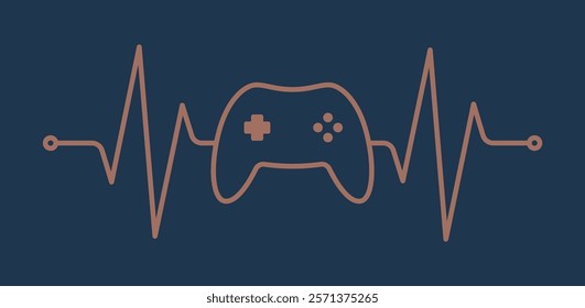 Vector medical pulse with symbol gamepad. Blue background.