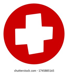 Vector medical red icon. Healthcare design. Symbol of medicine, first aid. Doodle Add Plus Illustration