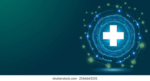 Vector medical research and technology background blue and green.