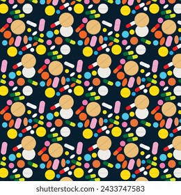 Vector medical seamless pattern background with pills, medications, vitamins.