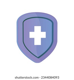 Vector medical shield protection symbol with cross sign.