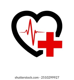 Vector Medical Symbol of Heart Shape and Heartbeat