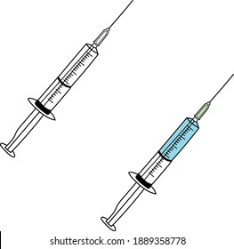 Vector medical syringe icon set. Syringes are filledIllustration of medical syringes with needle in flat minimalism style.vector illustration isolated.EPS 10.