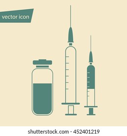 Vector medical syringes and ampule set in flat style