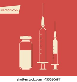 Vector medical syringes and ampule set in flat style