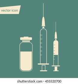 Vector medical syringes and ampule set in flat style