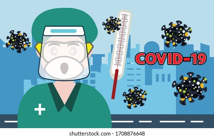 Vector of medical team using prevention equipment from coronavirus  or Covid 19 infection.