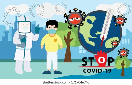 Vector of medical team using prevention equipment from coronavirus  or Covid 19 infection.
