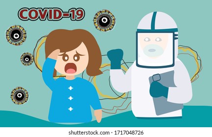 Vector del equipo médico que utiliza equipo de prevención de la infección por el coronavirus o Covid 19.