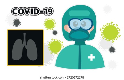 
Vector of medical team using prevention equipment from coronavirus  or Covid 19 infection.