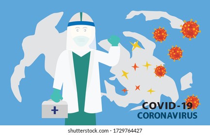 Vector of medical team using prevention equipment from coronavirus or Covid 19 infection.