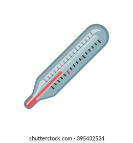Vector medical thermometer flat icon. Medical and hospital icon. Color icon on white background.
