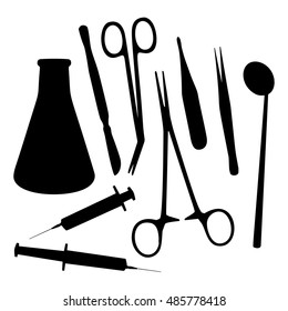 Vector medical tools set black silhouette