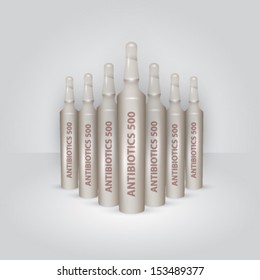 Vector medical vials set close up illustration