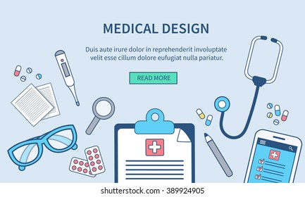 
Vector medical web banner template. Doctor's office. Concept medical illustration in modern line style for web banner and backgrounds.