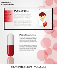 Vector medical website template with pill and reflection