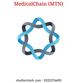 Vector MedicalChain (MTN) digital cryptocurrency logo. MedicalChain (MTN) icon. Vector illustration isolated on white background.