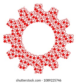 Vector medication granule icons are grouped into gear composition. Development design concept constructed from medication granule components.