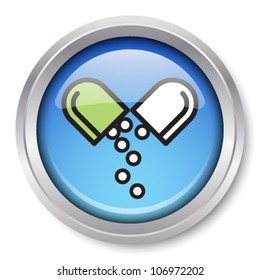 Vector Medication Icon Glossy Metallic Button. EPS10.