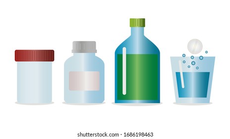 vector medication medicines medicine tablet pill glass of water analysis jar on white background decoration health medicine virus