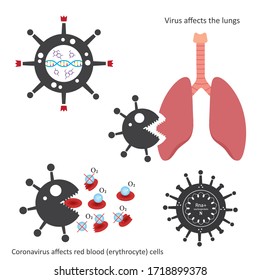 Vector medicinal illustration concept. Coronavirus Covid -19 affects parts of human organism
