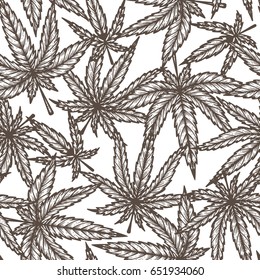 Vector Medicinal plants. Cannabis Leaf Background. Marijuana Leaves Seamless pattern. Hand drawn Hemp Leaf Sketch