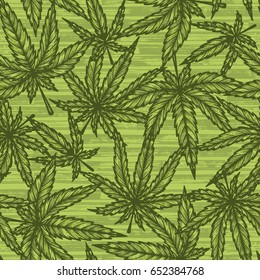 Vector Medicinal plants. Cannabis Leaf Background. Marijuana Leaves Seamless pattern. Hand drawn Hemp Leaf Sketch