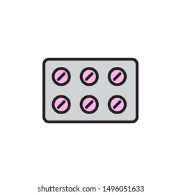 Vector medicine in blister icon. Flat illustration of medicine isolated on white background. Icon vector illustration sign symbol.