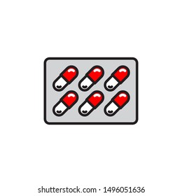 Vector medicine in blister icon. Flat illustration of medicine isolated on white background. Icon vector illustration sign symbol.