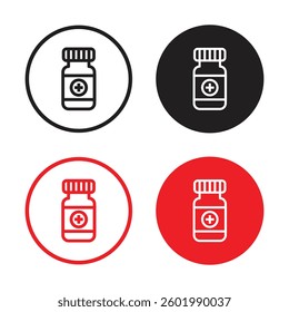 Vector Medicine Bottle In Circles Icon Set