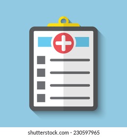 Vector medicine clipboard flat icon. Eps10.