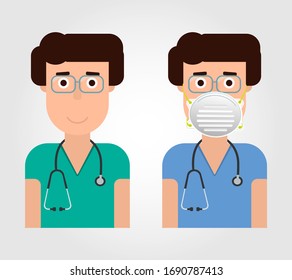 Vector medicine doctor icons. Image of a doctor with a stethoscope. Vector illustration.
