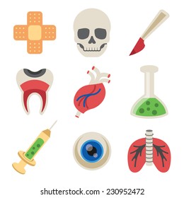 Vector Medicine Flat Icons Set Isolated on White Background. Trendy flat style design illustrations concept. Medicine signs and symbols.