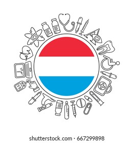 Vector medicine and health in Luxembourg design round pattern with modern black linear icons. Luxembourg medical background with line style symbols and place for text.