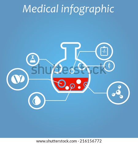Vector medicine infographic design on blue background. Round icons and elements for your design