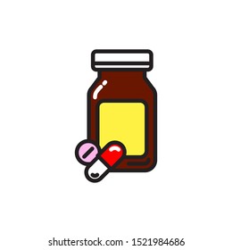 Vector medicine jar icon. Flat illustration of medicine jar isolated on white background. Icon vector illustration sign symbol.