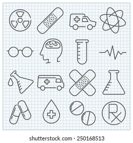 Vector medicine thin line icons set