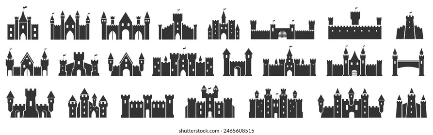 Vektorgrafik Mittelalter, Schloss-Ikone-Set.