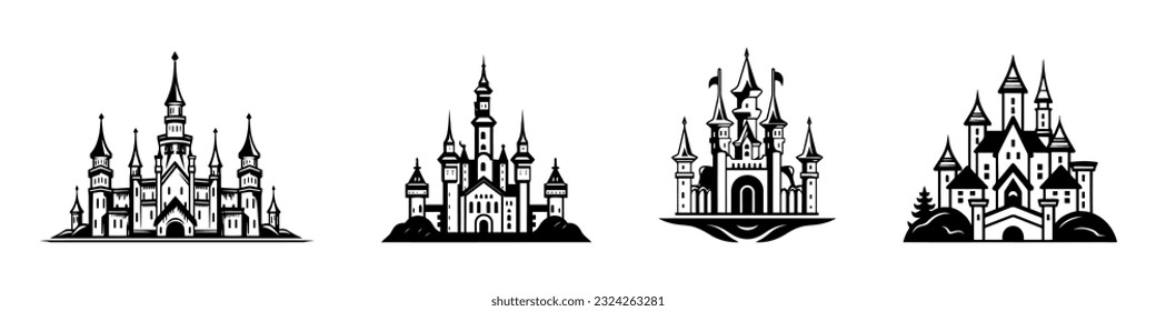 Vector medieval castles icon, detailed logo set isolated on white background