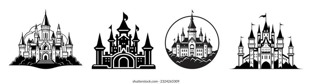 Vector medieval castles icon, detailed logo set isolated on white background