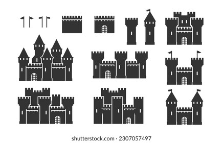 Vector Medieval Castles Set In Glyph Style