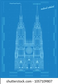 Vector Medieval Cathedral Blueprint Paper 