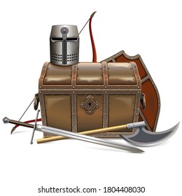 Vector Medieval Chest with Knight Armor isolated on white background