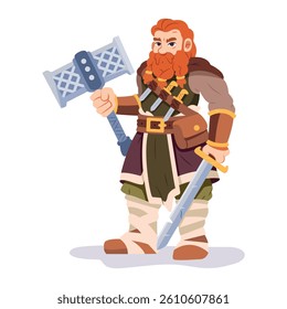 Vector Medieval Dwarf Warrior Male Cartoon Character Illustration Isolated