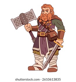 Vector Medieval Dwarf Warrior Male Cartoon Character Illustration Isolated