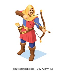Vector Medieval Fantasy Archer Character Isometric Ilustration Isolated