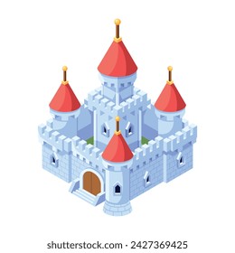 Vector Medieval Fantasy Castle Building Isometric Illustration Isolated