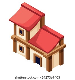 Vector Medieval Fantasy House Building Isometric Illustration Isolated