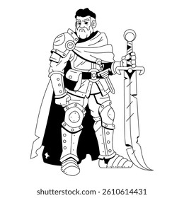 Vector Medieval Fantasy Knight Warrior Cartoon Character Illustration Isolated