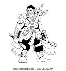 Vector Medieval Fantasy Orc Warrior Cartoon Character Illustration Isolated